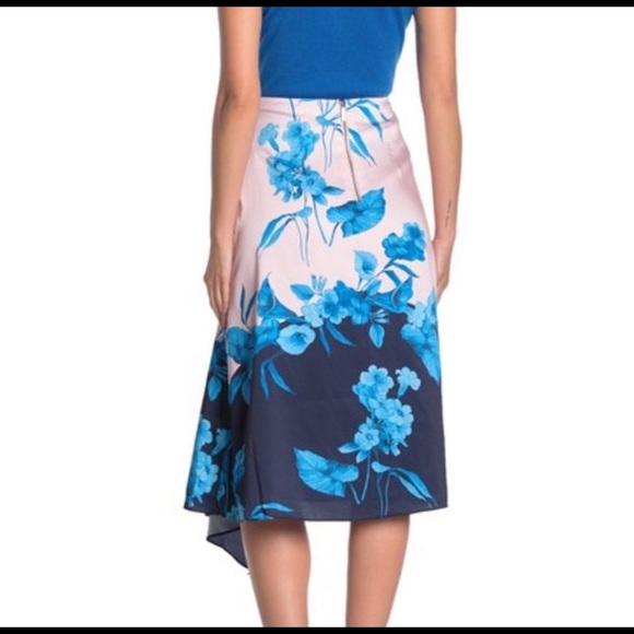 TED BAKER Pink Blue Floral Asymmetrical Midi Skirt - Picture 6 of 11